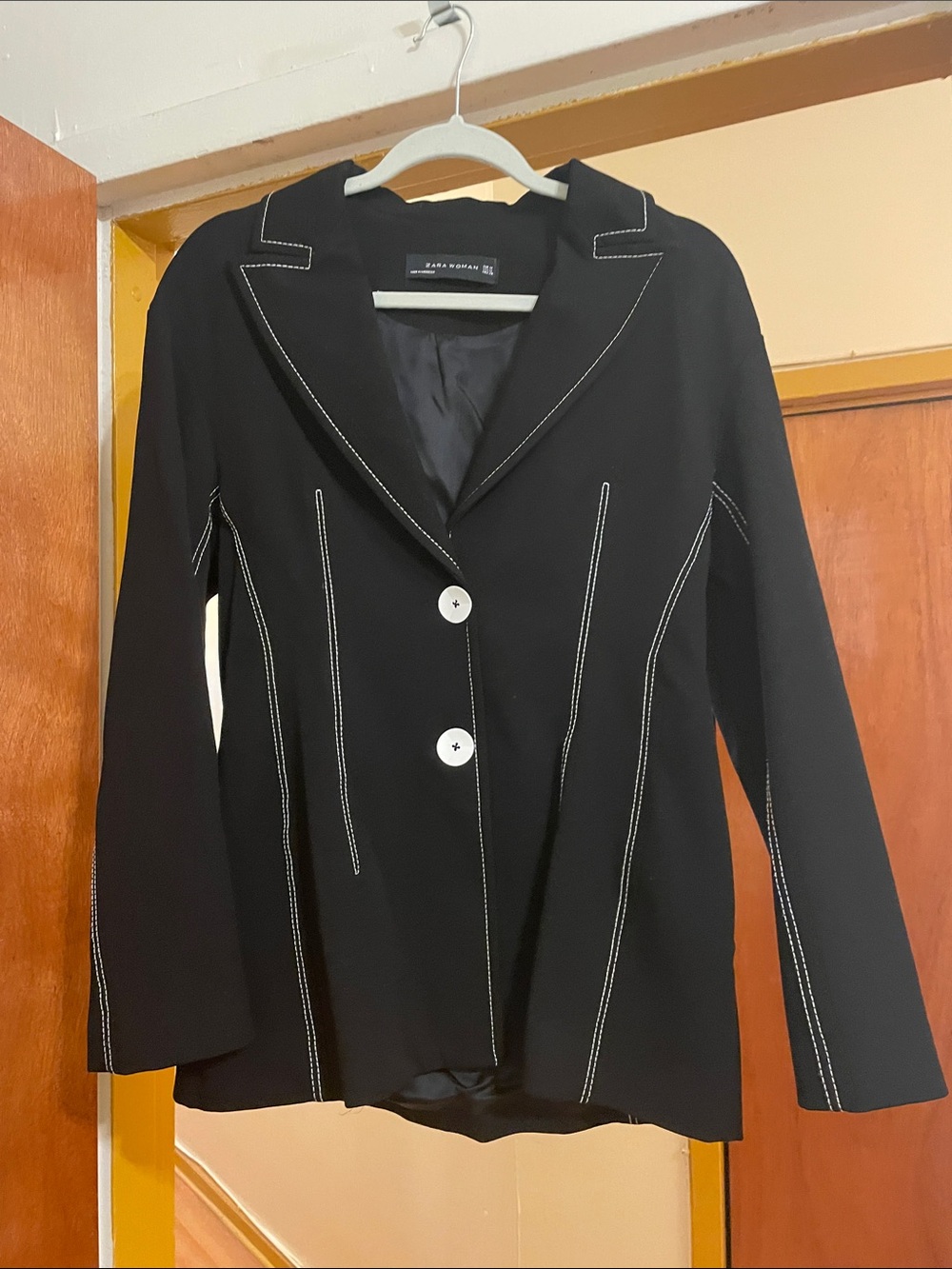 Zara Black Blazer with White Contrast Stitching